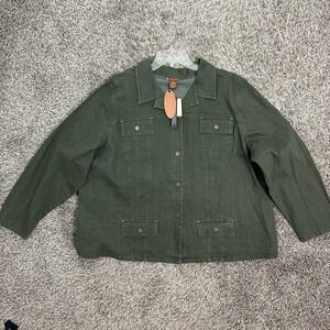 NWT Liz & Me Signature Jean Jacket 2X Stretch Green Western  Boho Casual